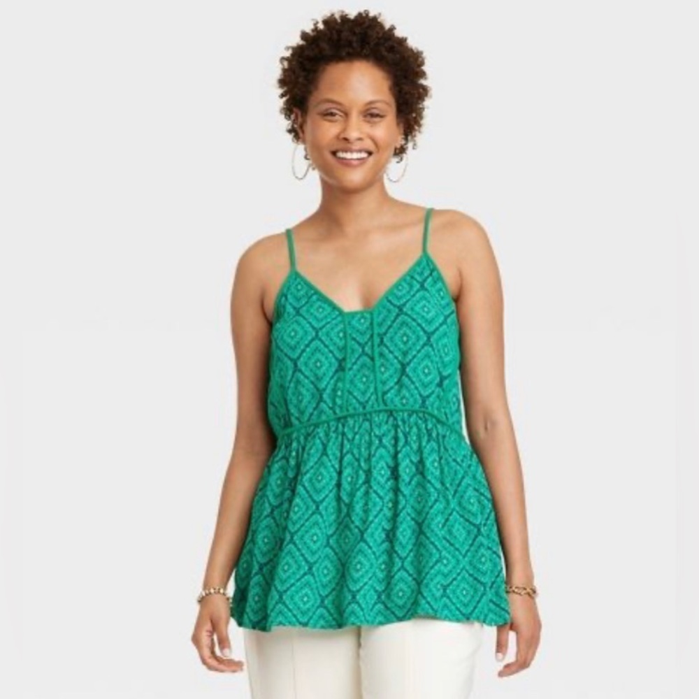 NWT Knox Rose Women's Flowy Tank Top Size XL in Green Geometric